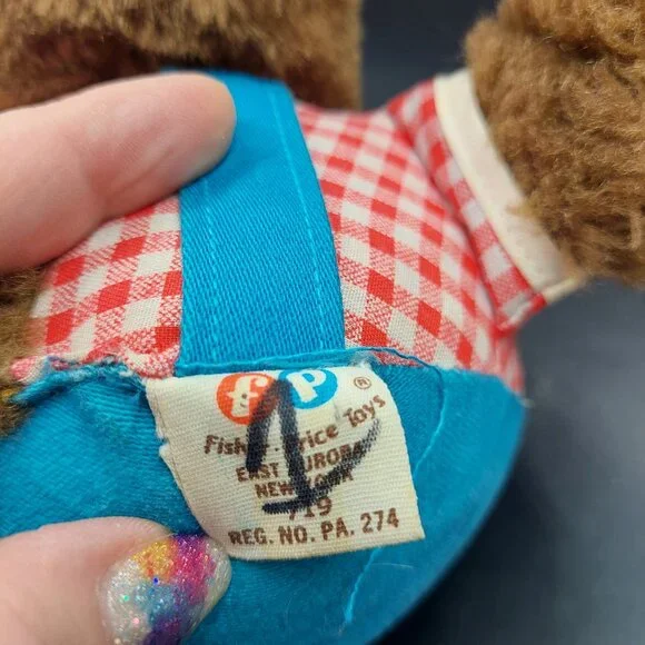 Vintage Fisher Price Roly Poly Round Teddy Bear Plush Chime Musical Baby Toy - Picture 6 of 7